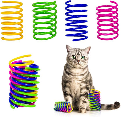 Cat Spring Toy, 60 Pcs Kittens Toys Plastic Colorful Coil Spiral Springs for Swatting, Biting, Hunting, and Active Healthy Play Interactive Cat Toys Indoor Cats
