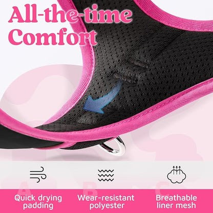 rabbitgoo Dog Harness for Large Dogs, No Pull Pet Vest with 3 Buckles, Adjustable Soft Padded Pet Harness with Easy Control Handle and Reflective Strips, Black & Rose Pink, XL