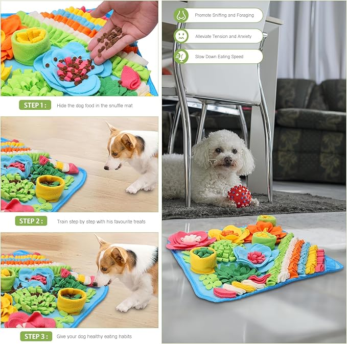 KeeKit Snuffle Mat for Dogs, Interactive Puzzle Feeding Game for Stress Relief & Foraging Skills, Non-Slip Portable Treat Feeding Mat for Small Medium Breed