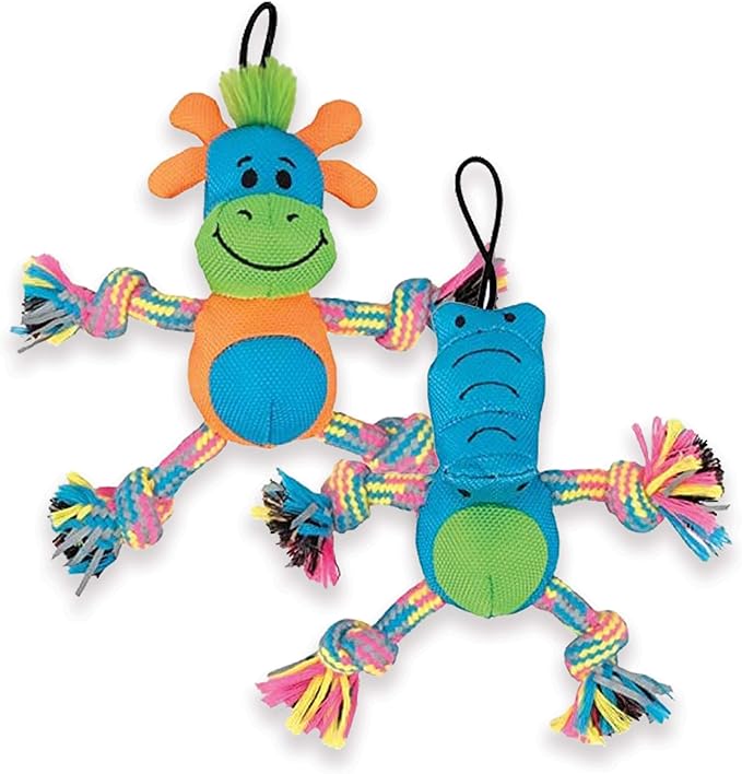 ZEUS Mojo Brights Rope Pals, Dog Toys for Small Dogs and Puppies, Receive Either an Alligator or Giraffe, Assortment Pack