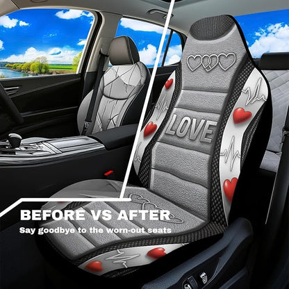 Love Heart Automobile Seat Cover Universal Seat Covers for Front Seat Waterproof Elastic Polyester Car Seat Covers Suitable for Cars, SUV and Trucks