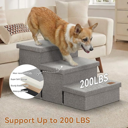 Wider Dog Ramp for High Bed with Storage 18" H, Foldable Dog Stairs for Small Medium Large Older Senior Animal, Sturdy Dog Step for Climbing Bed or Couch, Arthritis-Friendly (Gray, No Condo)