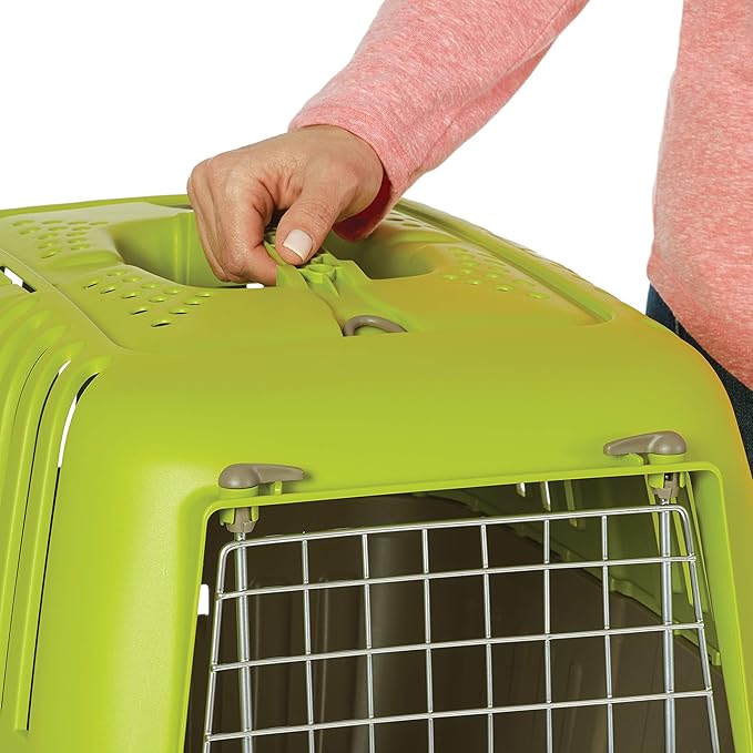 MidWest Homes for Pets Spree Travel Carrier - Hard-Sided Dog & Cat Carrier, Small Pet Travel Crate with Handle, Ventilated Design, Easy Assembly, 19-Inch, Green