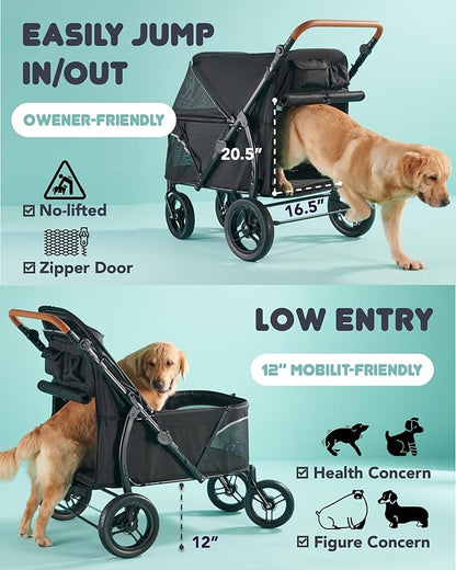Pet Stroller for Large Dogs up to 110lbs, Large Pet Stroller for Multiple Pets, All-Terrain with Adjustable Handle & Mesh Dual-Window, 1680D Waterproof Oxford Fiber