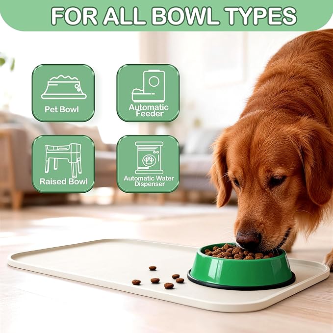 100% Waterproof Silicone Pet Feeding Mat,Warped Resistant Raised Edge BPA-Free Dog Cat Food Mats, Non-Slip Pet Placemat with High Lip to Prevent Spills, Dishwasher Safe, 21.5"x14" Beige