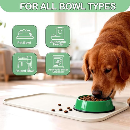 100% Waterproof Silicone Pet Feeding Mat,Warped Resistant Raised Edge BPA-Free Dog Cat Food Mats, Non-Slip Pet Placemat with High Lip to Prevent Spills, Dishwasher Safe, 21.5"x14" Beige