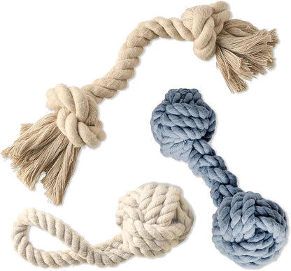 Brady The Rope Tug Toy 3-Pack Organic Cotton Dog Rope Pull Toys for All Pet Breeds, Sandy Chic, One Size