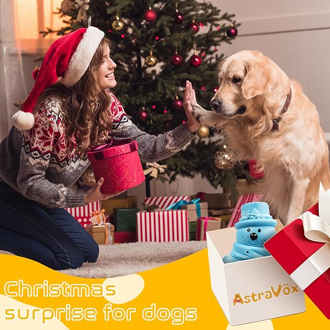 AstraVox Christmas Chew Toys, Indestructible Squeaky Dog Toys for Aggressive Chewers, Tough Dog Chew Toys for Large Medium Dogs Breed with Non-Toxic Natural Rubber (Snowman)