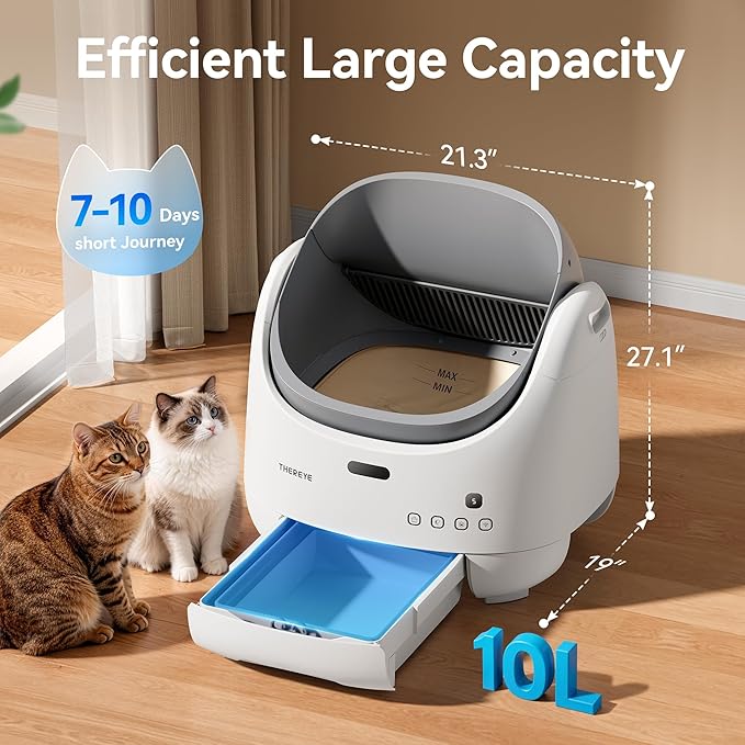 Thereye Automatic Litter Box, Self Cleaning Litter Box for Multiple Cats, APP Control and Safety Sensors, Odor Control, Open-Top Smart Cat Litter Box with Trash Bags/Litter Mat