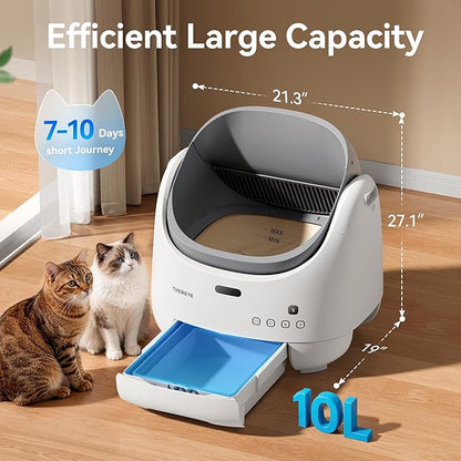 Thereye Automatic Litter Box, Self Cleaning Litter Box for Multiple Cats, APP Control and Safety Sensors, Odor Control, Open-Top Smart Cat Litter Box with Trash Bags/Litter Mat