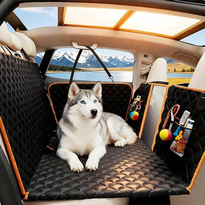 Back Seat Extender for Dogs - Large Space, Waterproof Dog Car Seat Cover for Back Seat with Hard Bottom Holds 420lbs, 600D Heavy-Duty Upgraded Material Dog Hammock for Car, Easy to Use and Clean