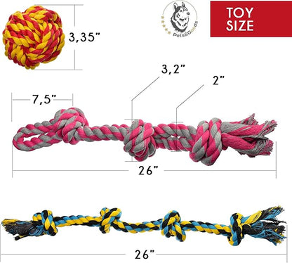 Pets&Goods Rope Chew Toys – 3-Pack Heavy-Duty Cotton Tug & Fetch Set for Large Dogs – Durable, Washable Rope Toys for Chewing & Dental Health