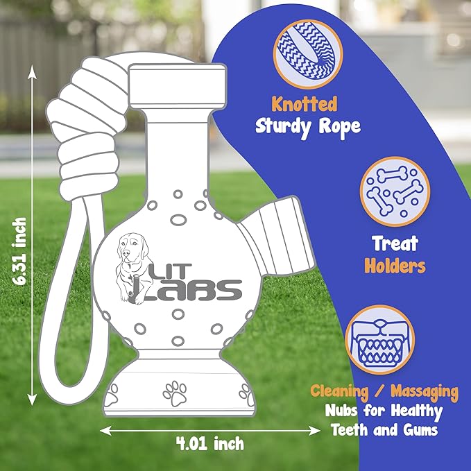 Dog Tug Toy with Rope Dog Entertaining, Treat Dispensing Dog Toy, Works for All Dog Sizes and Breeds. Fun Novelty Gift - Rubber Dog Toy with Funny Shape Tug-A-War - Blue Body & Orange Rope