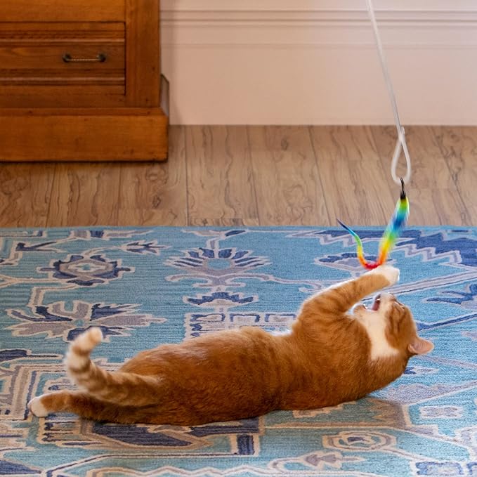Squishy Face Studio Tough Teaser Interactive Chase Exercise Wand Toy with 2 Lures for Indoor and Outdoor Cats and Kittens