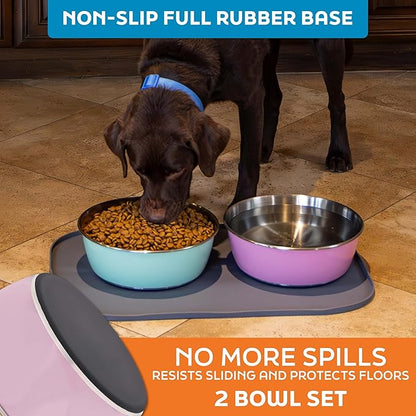 Master Pet Supply Stainless Steel Dog Bowls Set of 2 (64 Oz Each) with Non-Slip Rubber Base - Rose Quartz - Basic Dog Food Bowl Water & Food Bowls for Small Medium Large Dogs & Cats, Metal Dish