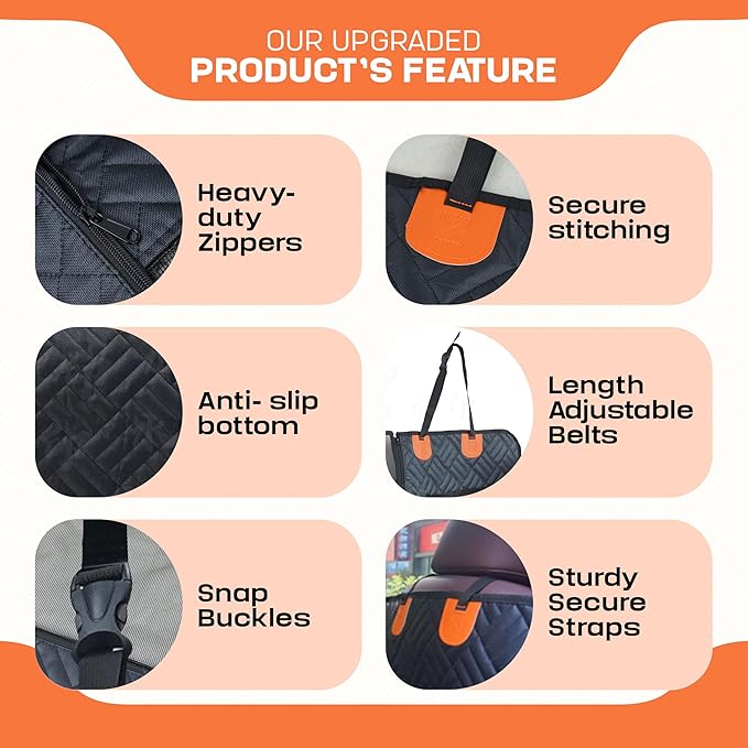 Hard Bottom Back Seat Extender for Dogs – Waterproof Quilted Dog Hammock with Side Protection, Non-Slip, Heavy Duty Pet Seat Cover for Cars, SUVs & Trucks
