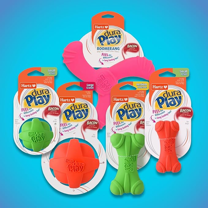 Hartz DuraPlay Bacon Scented Dog Toys, Medium/Large ( Colors may vary ) All Breed Sizes