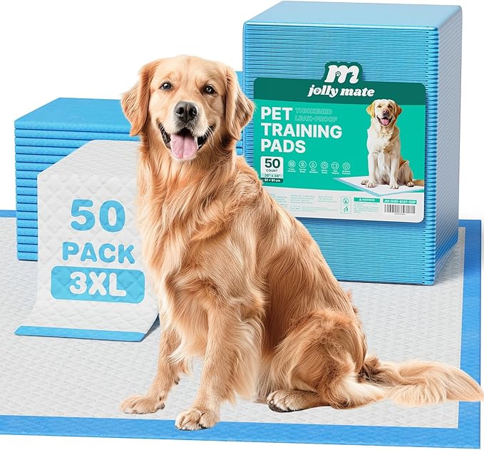 JollyMate Dog Pee Pads Extra Large 36"x36", 50 Pack 3X-Large Super Absorbent Pet Training Pads with Adhesive Tabs, 6 Layers Thick Leak-Proof Potty Pads for Dogs and Puppies