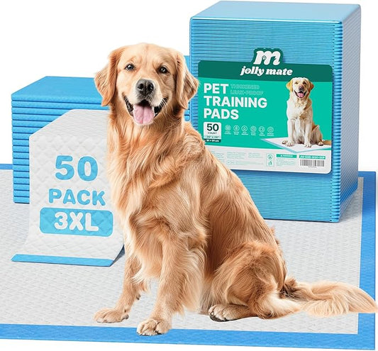 JollyMate Dog Pee Pads Extra Large 36"x36", 50 Pack 3X-Large Super Absorbent Pet Training Pads with Adhesive Tabs, 6 Layers Thick Leak-Proof Potty Pads for Dogs and Puppies