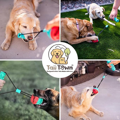 Dog Ball with Rope – Durable TPR Chew Toy for Tug, Fetch & Dental Cleaning – Treat Dispensing Interactive Toy for Small, Medium & Large Dogs – Indoor Outdoor Play Training by Tail Town