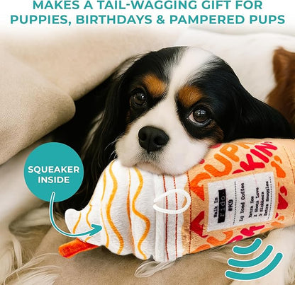 Haute Diggity Dog Pupkin' Donuts Iced Coffee Cup Plush Dog Toy for Small, Medium & Large Dogs, Interactive Funny Parody Squeaky Toys, Soft, Durable, Machine-Washable, & Safe Birthday Gift for Dogs