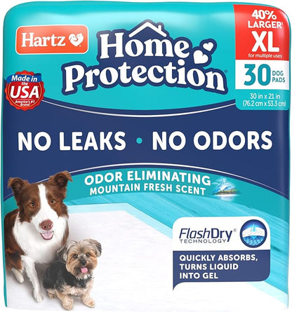 Hartz Home Protection Super Absorbent Odor Eliminating Mountain Fresh Scented No Leaks Dog Pads, XL 30 Count