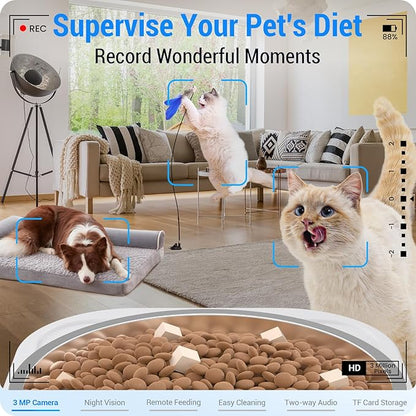 Frienhund Automatic Cat Feeder with 2K Camera: 5G WiFi Automatic Dog Feeder with Night Vision,Cat Food Dispenser with 7L Large Food Storage Container for Multiple Pet,Detachable for Easy Clean -29 Cup