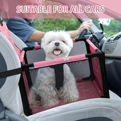 PetsHome Dog Car Seat Foldable Dog Car Booster Seat Waterproof Breathable Oxford Travel Bag for Small to Medium Dogs, Puppies, and Pets-Pattern Pink-Upgrade