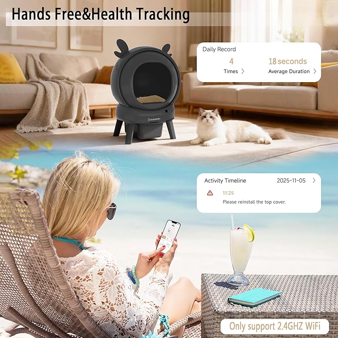 J JORBASADO Self Cleaning Cat Litter Box, 65L Large Capacity Automatic Litter Box Self Cleaning for Multiple Cats with Dual Safety Protection, APP Control & Odor Control, with Deer Antler Decor