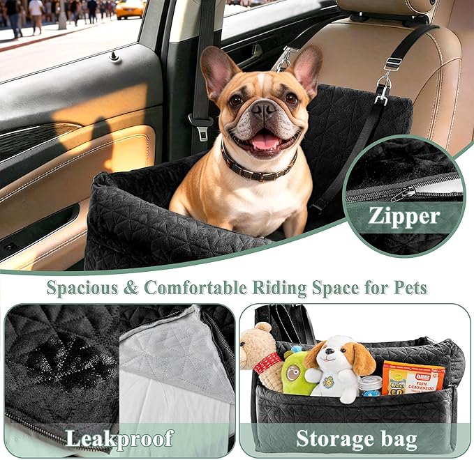 Dog Booster Car Seat for Small/Medium Dogs, VIVASNIFF 6 Inches Memory Foam Elevated Dog Pet Car Bed up to 45 lbs with 2 Safety Belts, Leakproof, Detachable and Washable (Black).