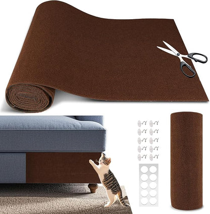 Cat Scratch Furniture Protector, 78.7"x15.8" Self Adhesive Cat Scratch Mat Pad,Cut to Fit DIY Replacement Carpet for Tree,Wall,Bed,Door, Couch Protector (Brown)