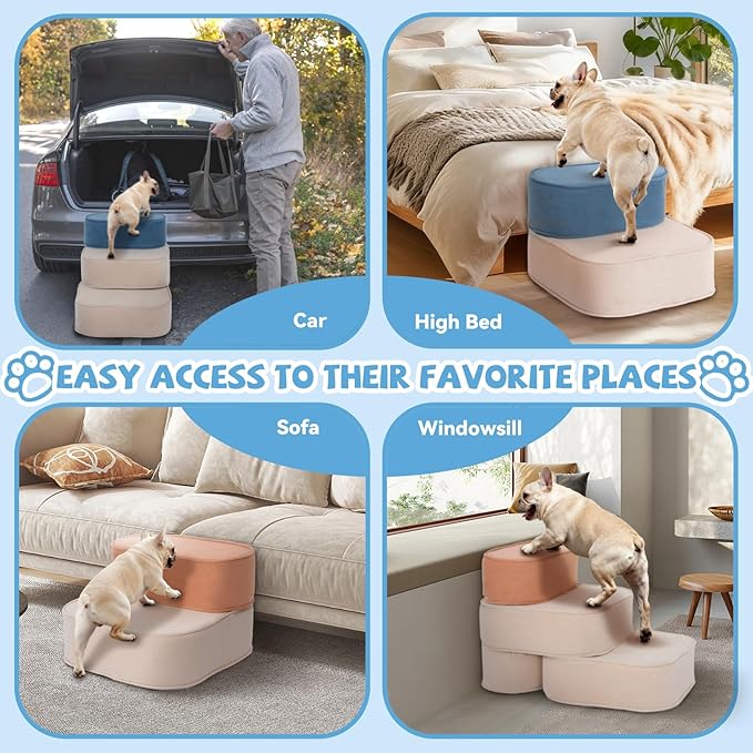 Dog Stairs for Small Dogs 11.8" H,2 in 1 Dog Steps for High Bed Couch 2-Step Pet Stairs for Dogs to Get On Bed,High Density Foam Non-Slip Pet Ramp for Puppy Older Cat