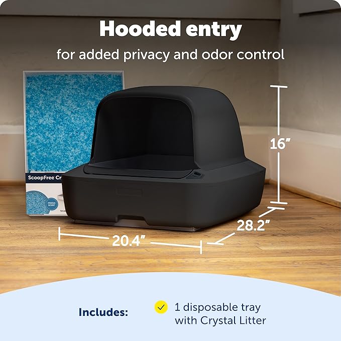 PetSafe ScoopFree Crystal Pro Self-Cleaning Cat Litter Box System – Enclosed Front-Entry – Advanced Odor Control – Includes 1 Disposable Crystal Litter Tray – Black (ZAL00-18159)
