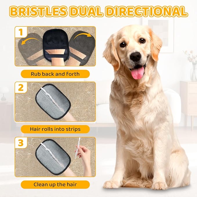Pet Hair Removal Glove for Dogs & Cats, 2026 Newly Upgraded Five-Finger Electrostatic Pet Hair Gloves, Pet Hair Remover Tool for Clothing, Couch, Carpet, Car Seat（2 Pack Black）