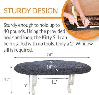 K&H Pet Products Kitty Sill Cat Window Perch for Large Cats, Orthopedic Window Hammock Bed Holds 40LBS, Washable Cover, Kitty Windowsill Bed Seat for Indoors - Gray Fleece, Unheated, 14 X 24in