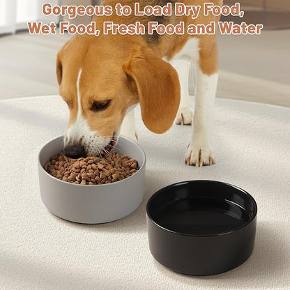 Ceramic Dog Bowls, Non Slip Dog Food and Water Bowl with Silicone Base, Heavy Pet Feeding Bowl for Small, Medium, and Big Dogs (Black, 6 Inches)