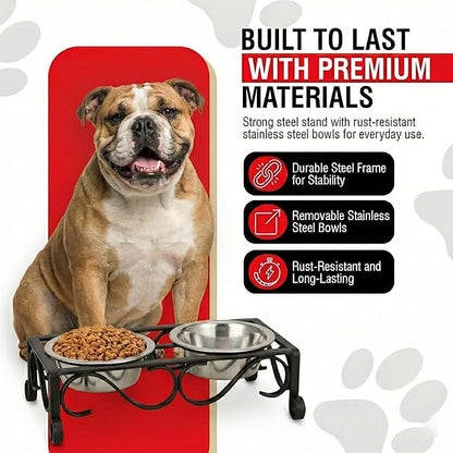 Loving Pets Elevated Dog Bowls – Raised Stainless Steel Dog Bowls with Steel Stand – Non-Skid, No Spill Feeder for Small, Medium & Large Dogs – Easy to Clean, Durable Raised Dog Feeding Station