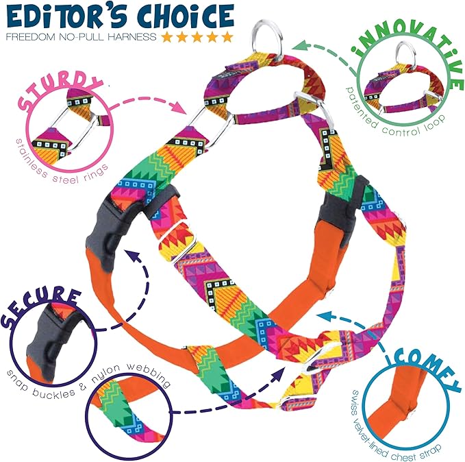 2 Hounds Design - Freedom No-Pull Harness & Training Leash in Multi-Color | Dual Leash Loops, No Pulling on Walks | Lined to Prevent Chaffing | for Large Sized Dogs (Size M, Chest 24”- 28”)