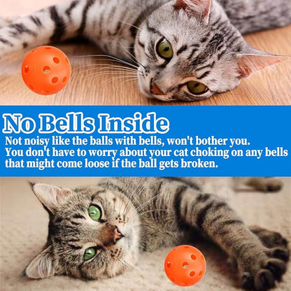 12Pcs Cat Ball Toy, Low Noise No Bells Holey Plastic Cat Balls, Funny Interactive Cats Toys for Indoor Cats, Firm Toy Balls for Kitten Puppy Ferret Bird (1.65", Orange)