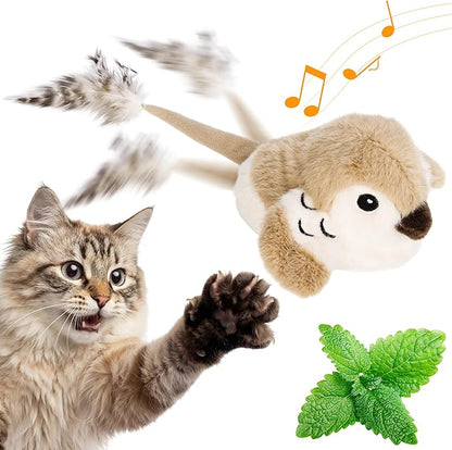 Moving Cat Toy Automatic Cat Toys Interactive Bird Cat Toy with Catnip Toys Wagging Tail Chirp Tweet Rechargeable Interactive Kitten Toy（No Flying Bird）
