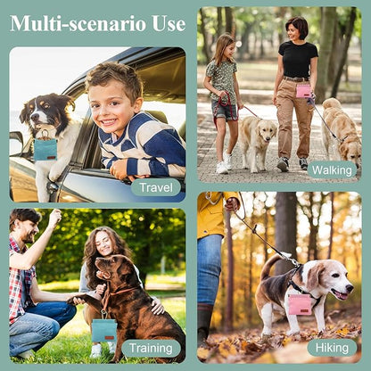 2Pcs Dog Treat Pouches for Pet Training, Hand Free Puppy Dogs Treat Bag with Carabiner, Portable Auto Closing Pet Dog Walking Bag for Travel or Outdoor Use, Pets Feed Snack Reward Pocket- Pink, Green