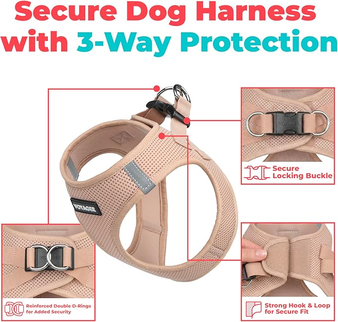 Best Pet Supplies Voyager Step-in Air Harness - All Weather Mesh, Reflective, No Pull Harness for Dogs, Cats - Secure with Hook & Loop Fastener, Buckle, Double D-Rings - Khaki, XXXS