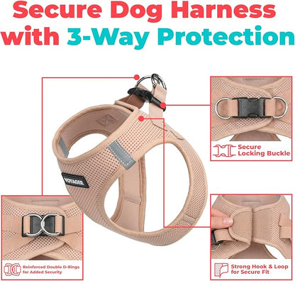Best Pet Supplies Voyager Step-in Air Harness - All Weather Mesh, Reflective, No Pull Harness for Dogs, Cats - Secure with Hook & Loop Fastener, Buckle, Double D-Rings - Khaki, XS