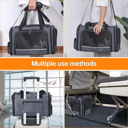 Cat Carrier Pet Travel Carrier by Airplane Approved Under seat, TSA Airline Approved Soft-Sided Dogs Carrier Bag for cat,Dogs,17.5 x 8.5 x 11 inches,Grey