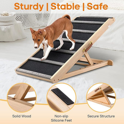 Dog Ramp for Bed - Extra Wide 17’’, Non-Slip Rubber Surface Excellent Traction, Pet Ramp for Small Large Dogs to Get on High Couch Car, Hold up to 200lb, Adjustable, Foldable