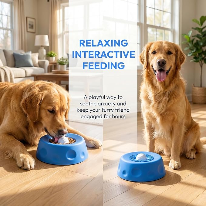 Silicone Lick Bowl for Dogs with Suction Cup, Anti-Slip Slow Feeder, Upgraded Chew-Resistant Ball & Anti-Disassembly Design, 250ml Capacity, Dishwasher Safe, for Small Medium Large Pets (1,Blue)
