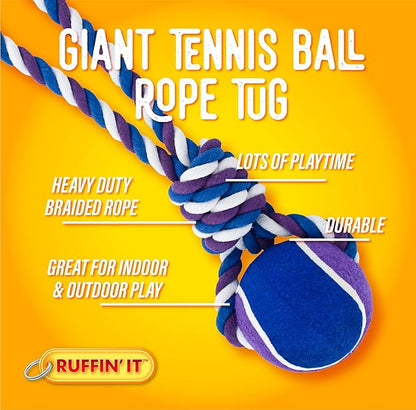 RUFFIN' IT Tennis Ball Rope Tug - Two-in-One Dog Toy for Park, Home, or Beach