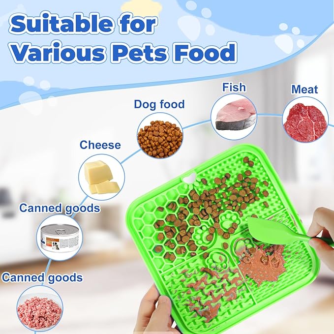 Dog Lick Mat with Suction Cups, Lick Mat for Dogs, Pet Food Mats and Slow Feeder Cat Bowl for Dog Anxiety Relief Pet Enrichment Toys for Bathing Station and Cat Grooming 2 Pack (Green & Orange)