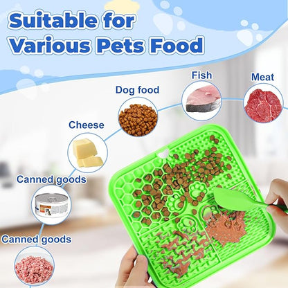 Dog Lick Mat with Suction Cups, Lick Mat for Dogs, Pet Food Mats and Slow Feeder Cat Bowl for Dog Anxiety Relief Pet Enrichment Toys for Bathing Station and Cat Grooming 2 Pack (Green & Orange)