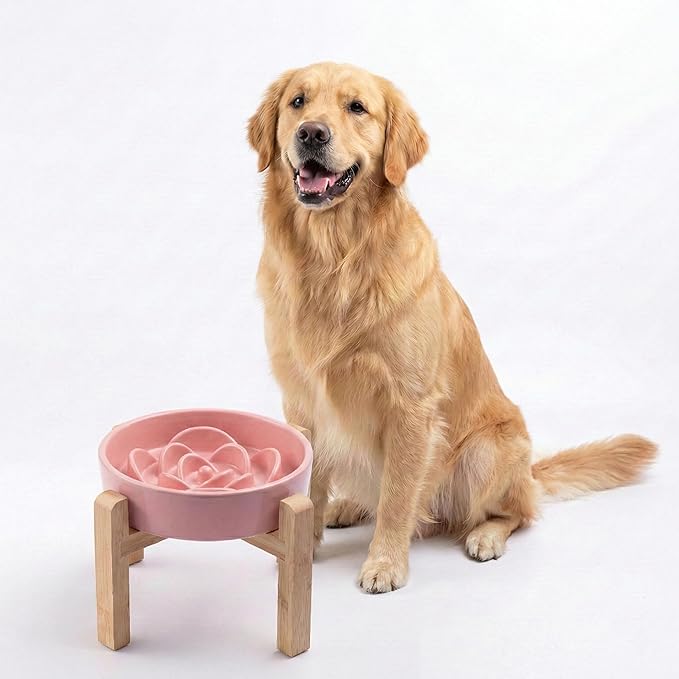 Petygooing 8.66 in Dog Bowl Ceramic Slow Feeder for Medium Large Dogs,Elevated/Raised Slow Feeding Dog Food Water Dish Heavy Weighted,Puzzle Eating Bowl Modern Maze (Pink, 8.66in)